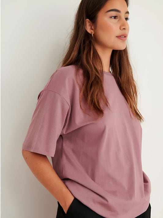 Women Oversized Dusty Rose Crew Shirt Tee