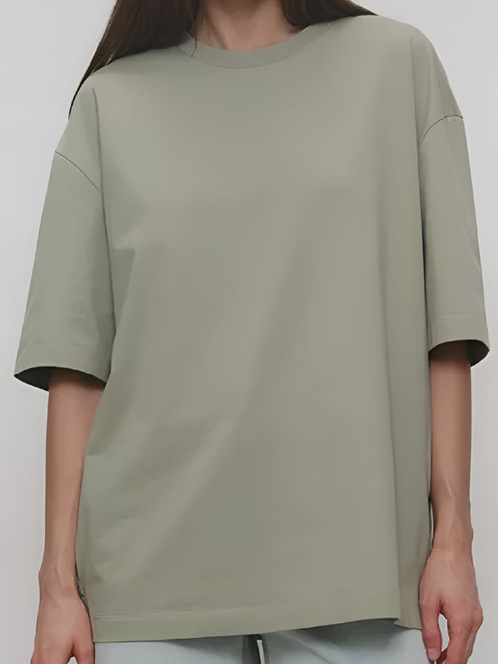 Women Crew Neck Oversized Olive Green Tee