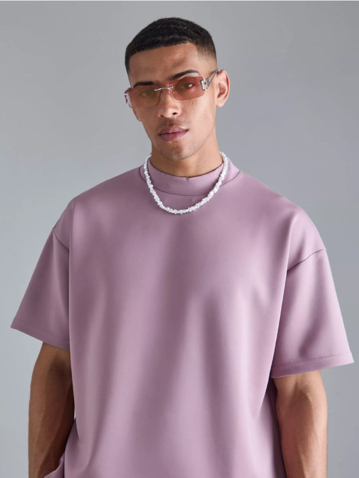 Men Oversized Lavender Crew Neck Tee