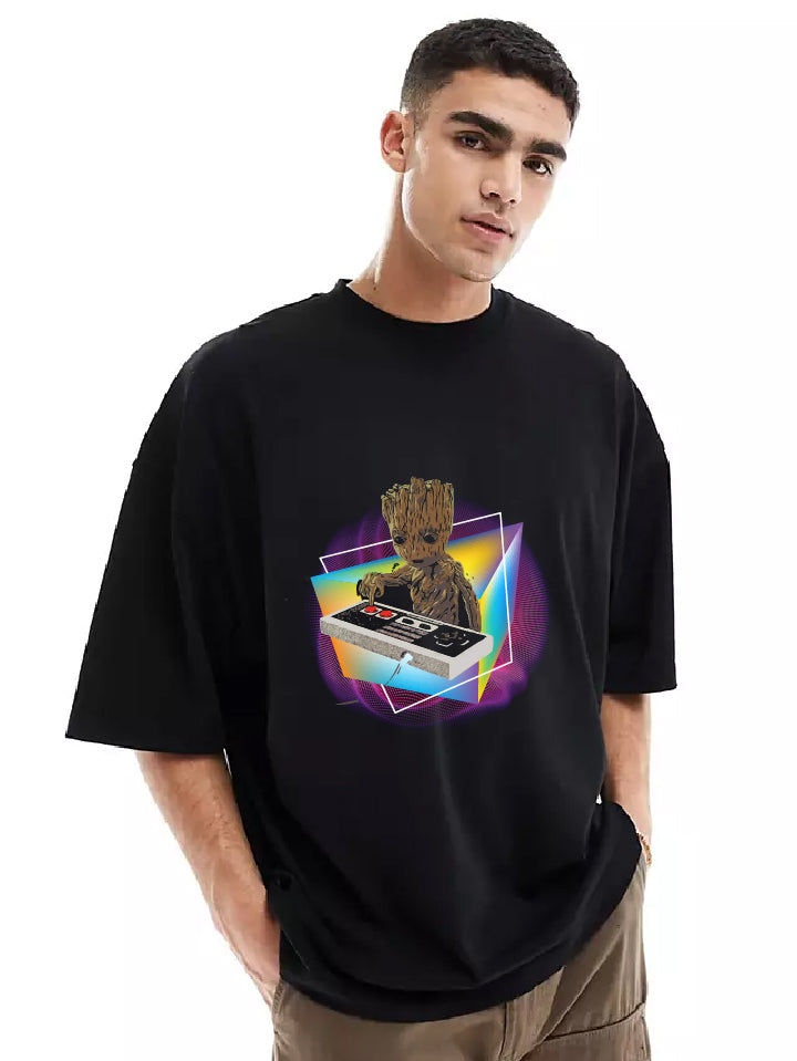 Men Oversized Black Crew Neck Graphic Tees