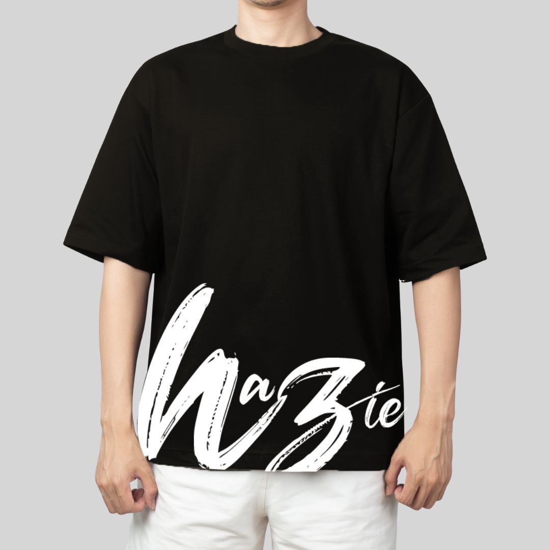 Men Oversized Black printed Crew Neck Graphic Tee