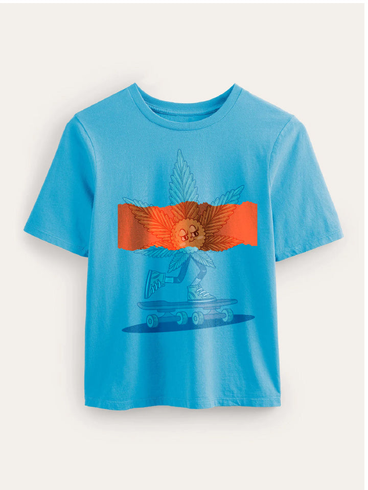 Women Crew Neck Sky Blue Graphic Tees