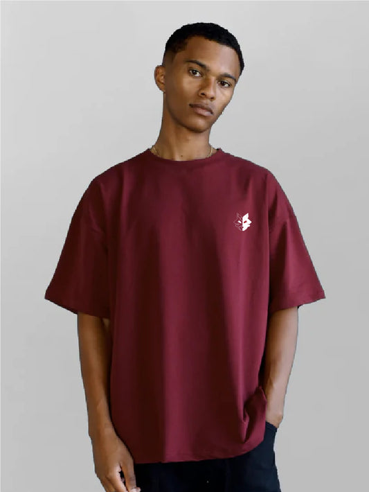 Men Oversized Burgundy Crew Neck Graphic Tees