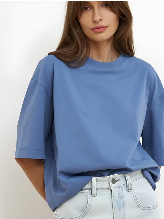 Women Crew Neck Oversized Slate Blue Tee