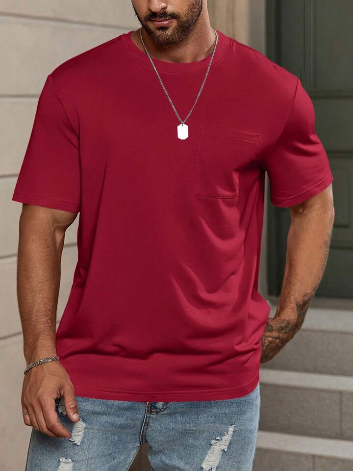 Men Slim Fit  Crimson Crew Neck T-shirt