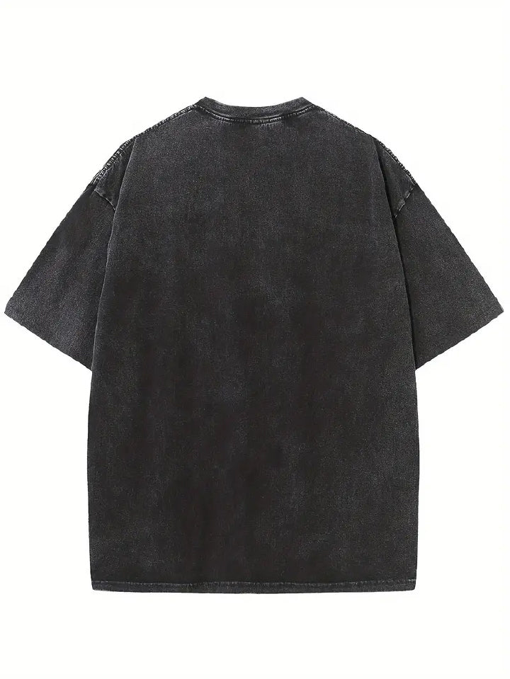 Men Oversized Black Printed Crew Neck Graphic Tees